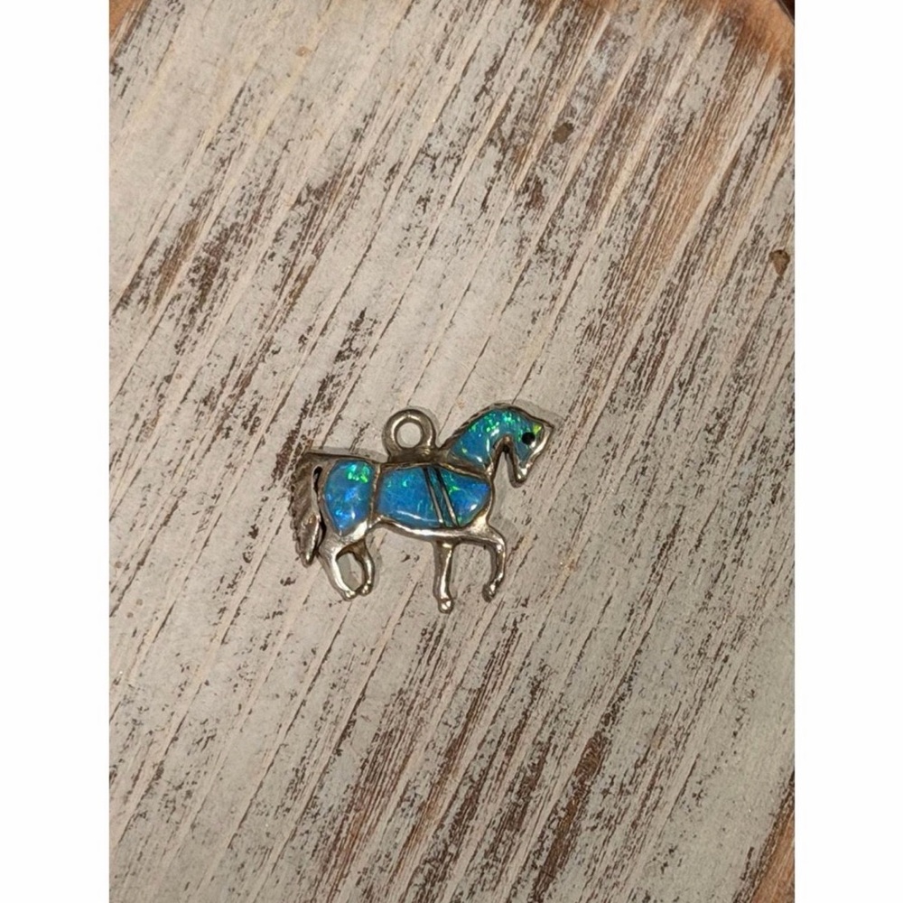 Blue Opal Inlay Horse Pendant Charm